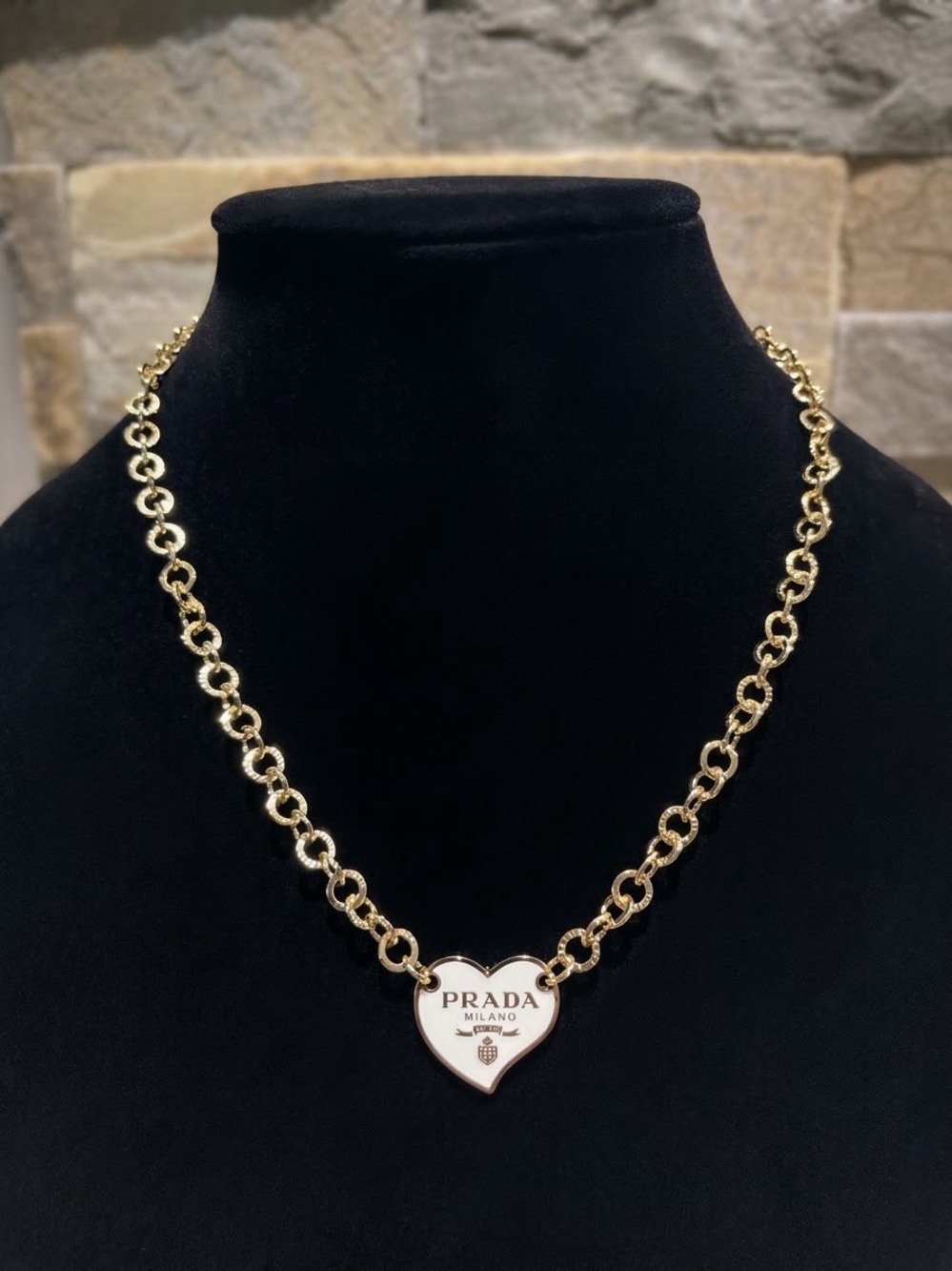 Gold-Tone Prada Heart Pendant Necklace